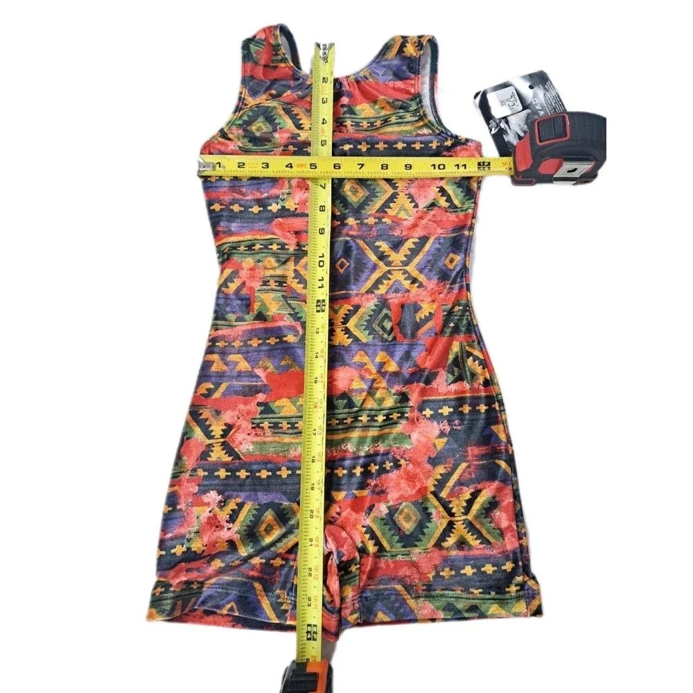 GK Elite VTG 90s Aztec Micro Velvet Sleeveless Unitard Biketard CL Size Child L